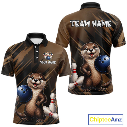 's Custom Otter Bowling Polo Shirt & 1/4 Zip Pullover Personalized Team Jersey With Name Gift