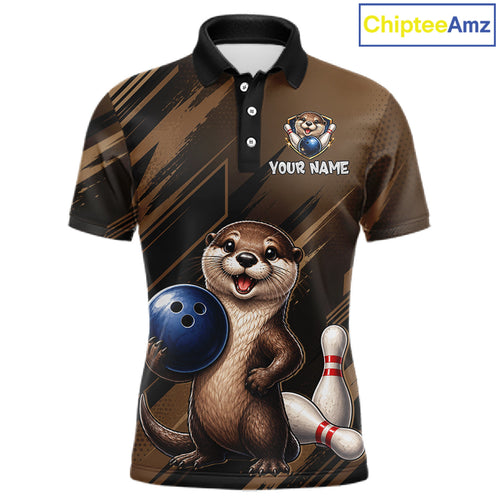 's Custom Otter Bowling Polo Shirt & 1/4 Zip Pullover Personalized Team Jersey With Name Gift