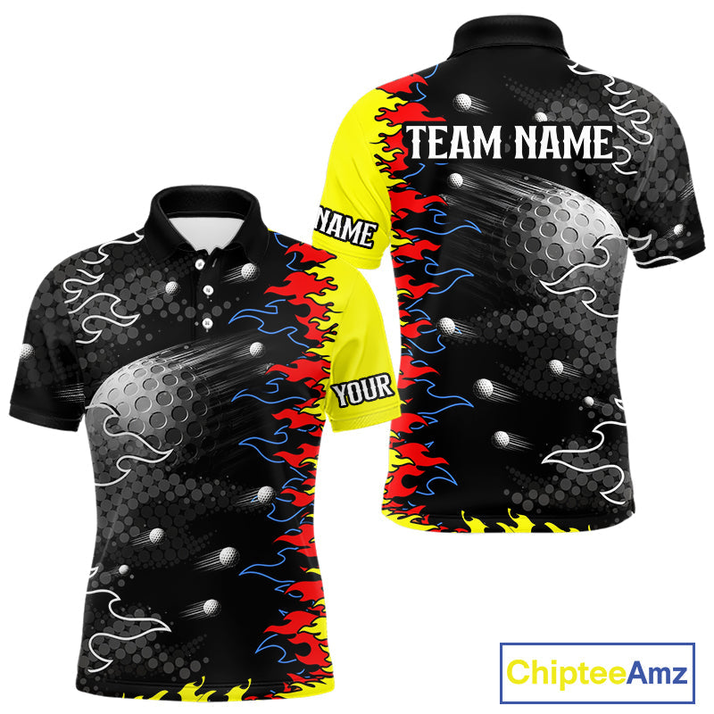 Personalized Golf Shirt Custom Name Team Golf Shirt Flame Design, Golf Top