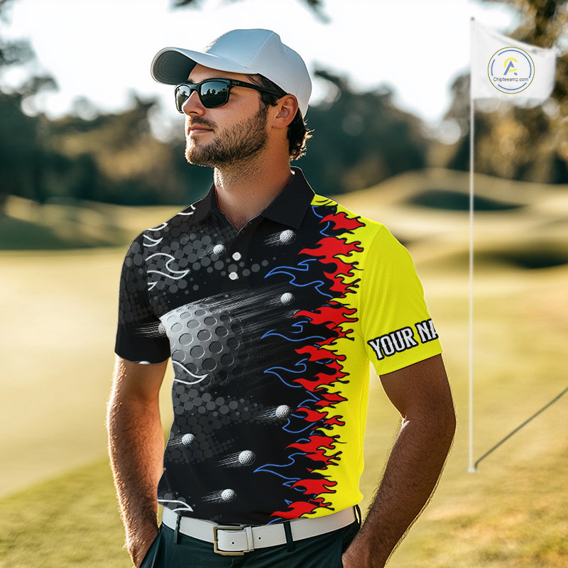 Personalized Golf Shirt Custom Name Team Golf Shirt Flame Design, Golf Top