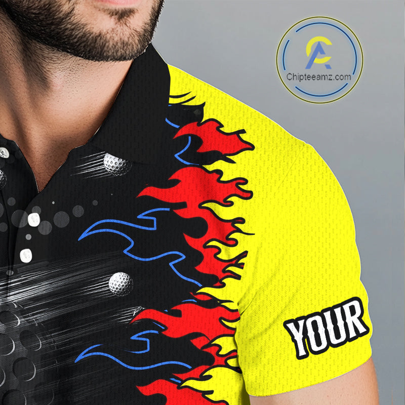 Personalized Golf Shirt Custom Name Team Golf Shirt Flame Design, Golf Top