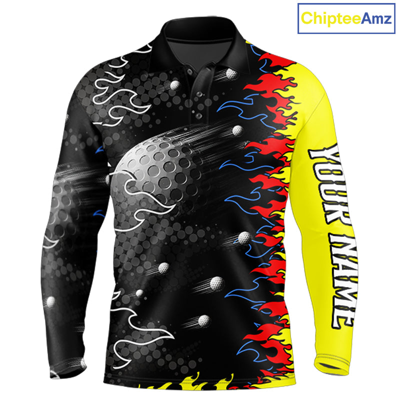 Personalized Golf Shirt Custom Name Team Golf Shirt Flame Design, Golf Top