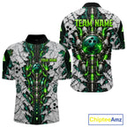Green Biomechanical Bowling Ball Pins Polo Shirt Custom Sci-Fi Team Tournament Jersey