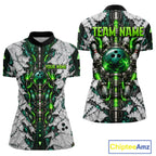 Green Biomechanical Bowling Ball Pins Polo Shirt Custom Sci-Fi Team Tournament Jersey