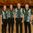 Green Biomechanical Bowling Ball Pins Polo Shirt Custom Sci-Fi Team Tournament Jersey