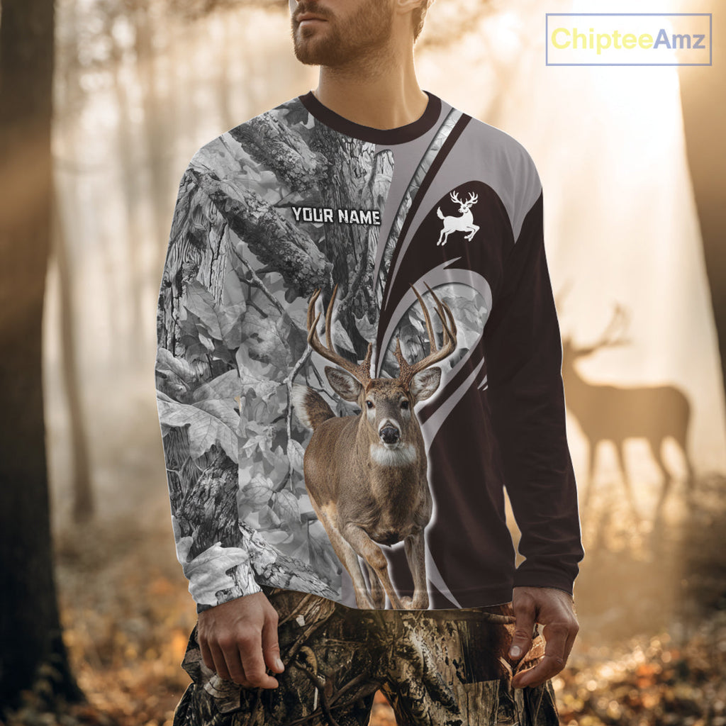 Whitetail Deer Hunting Clothes Custom Name Beautiful Gray Camo Hunting Gifts