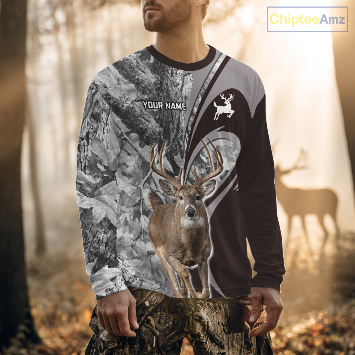 Whitetail Deer Hunting Clothes Custom Name Beautiful Gray Camo Hunting Gifts