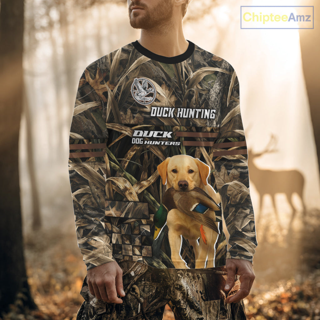 Yellow Lab 3D Shirt Retrieving Mallard Duck, Custom Name Duck Hunting Clothes