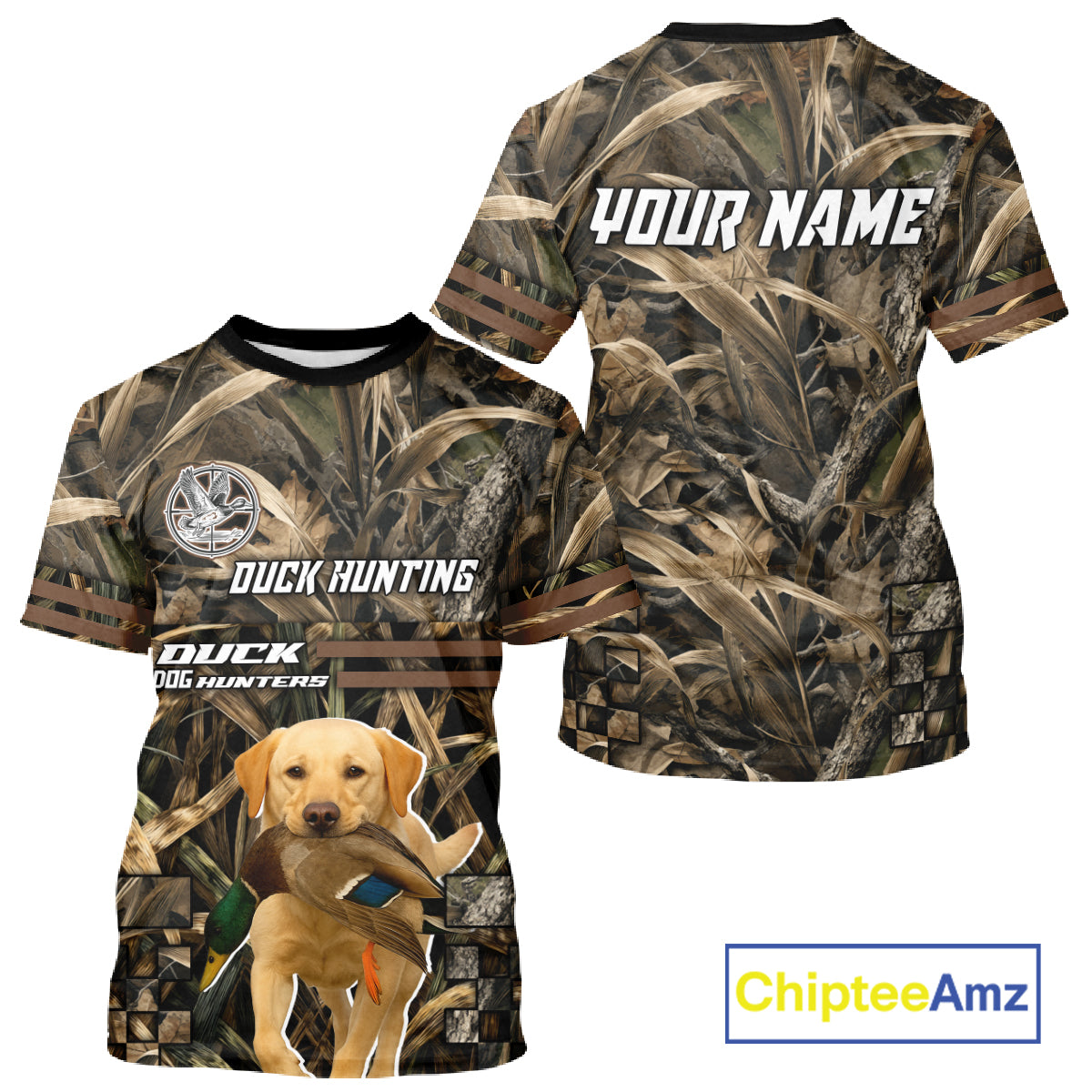 Yellow Lab 3D Shirt Retrieving Mallard Duck, Custom Name Duck Hunting Clothes