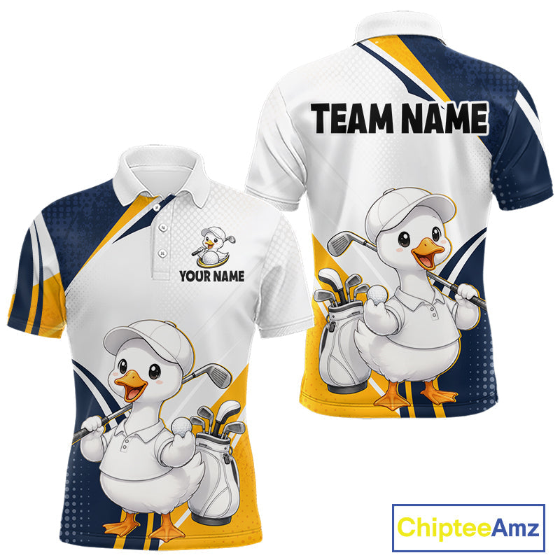 Funny Cartoon Duck Golf Polo Shirt Personalised Team Duck Apparel