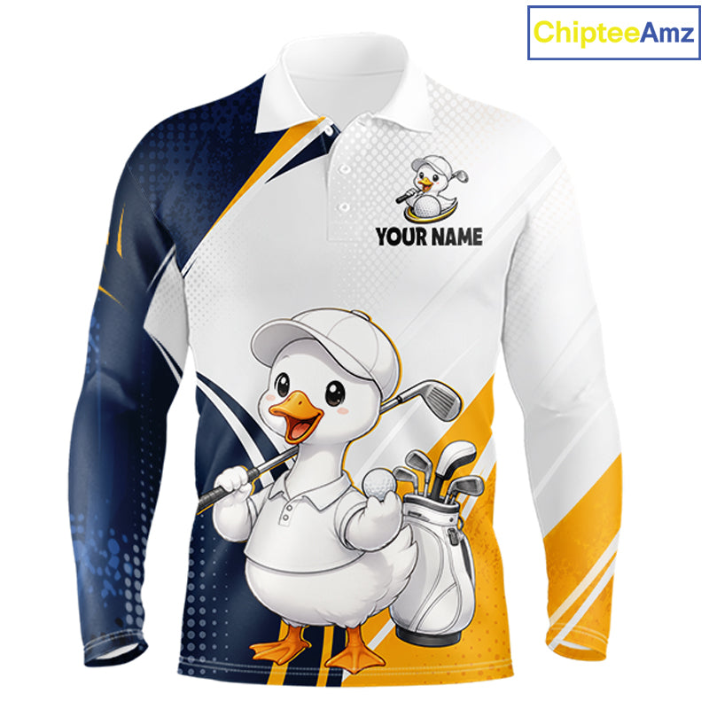 Funny Cartoon Duck Golf Polo Shirt Personalised Team Duck Apparel