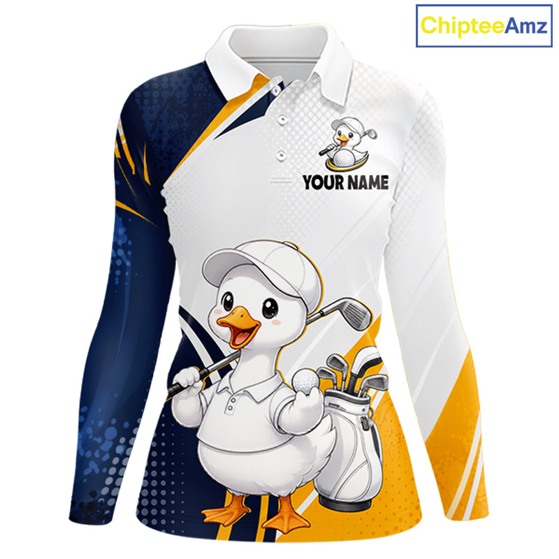 Funny Cartoon Duck Golf Polo Shirt Personalised Team Duck Apparel