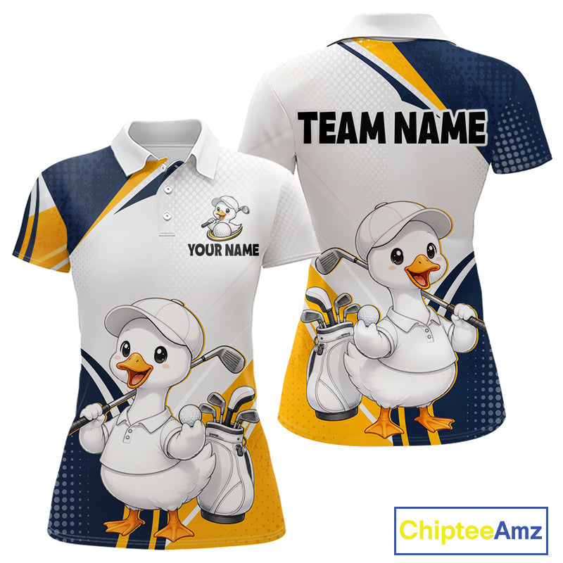 Funny Cartoon Duck Golf Polo Shirt Personalised Team Duck Apparel
