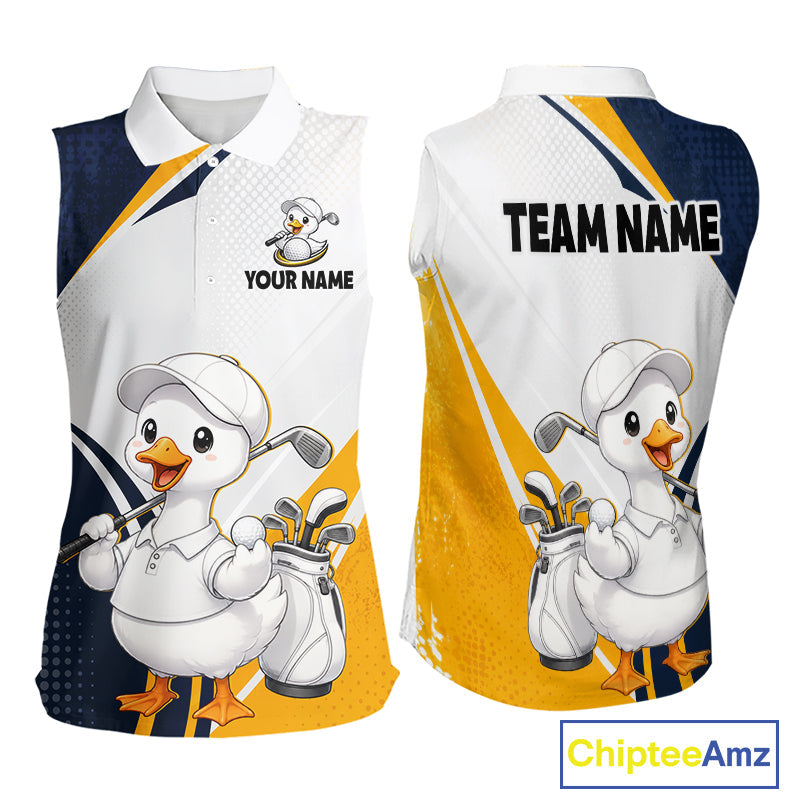 Funny Cartoon Duck Sleeveless Golf Polo Shirt Personalised Team Duck Apparel