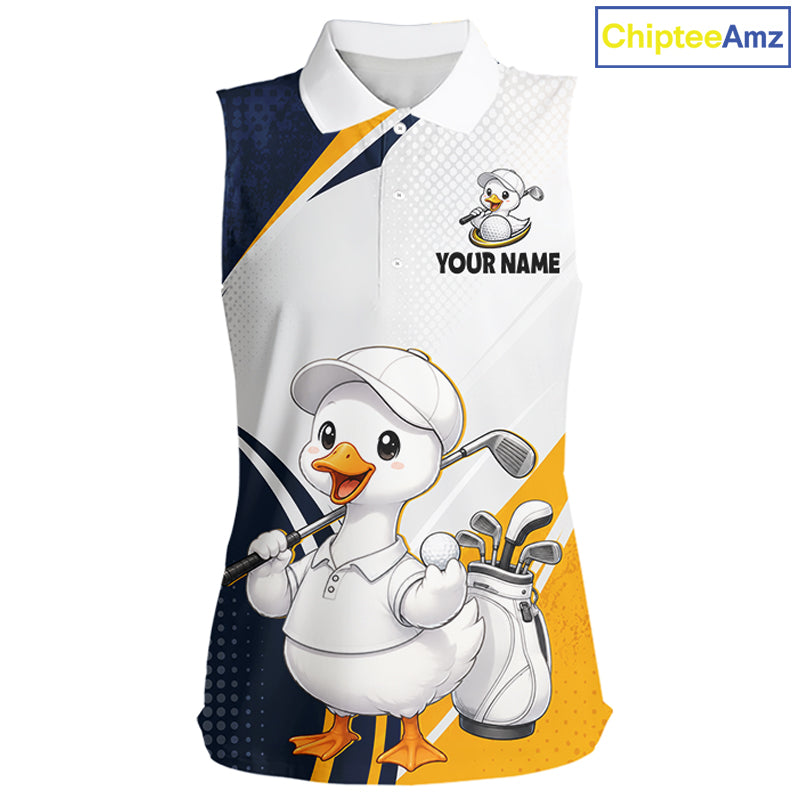 Funny Cartoon Duck Sleeveless Golf Polo Shirt Personalised Team Duck Apparel