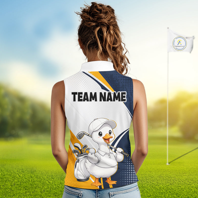 Funny Cartoon Duck Sleeveless Golf Polo Shirt Personalised Team Duck Apparel