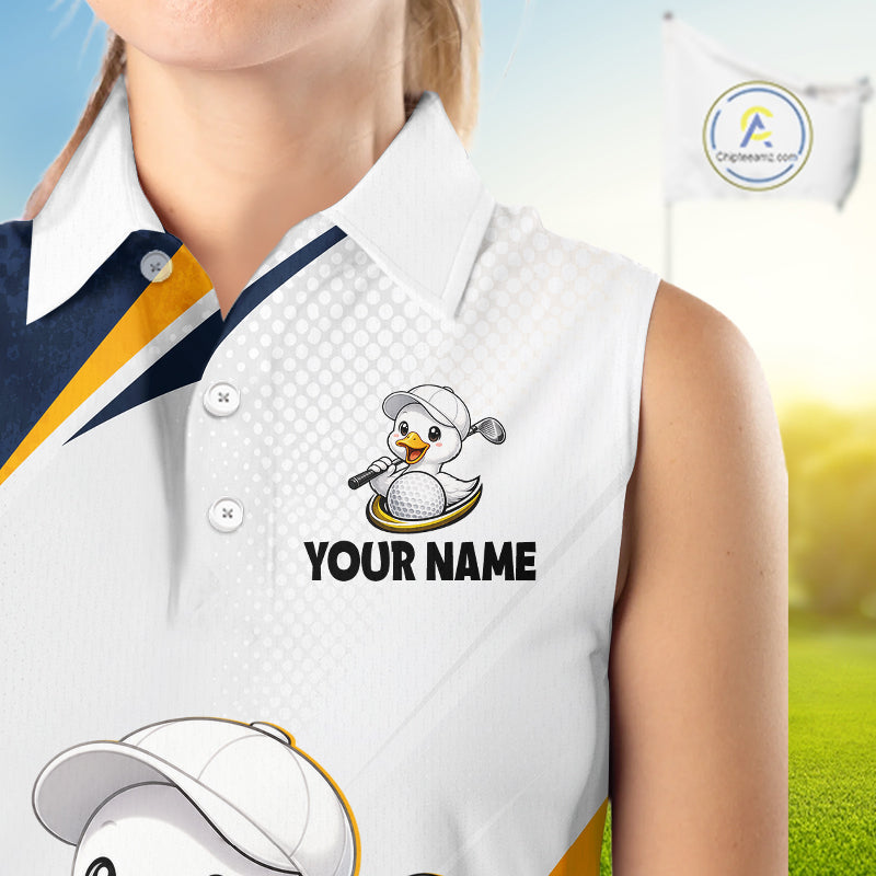 Funny Cartoon Duck Sleeveless Golf Polo Shirt Personalised Team Duck Apparel