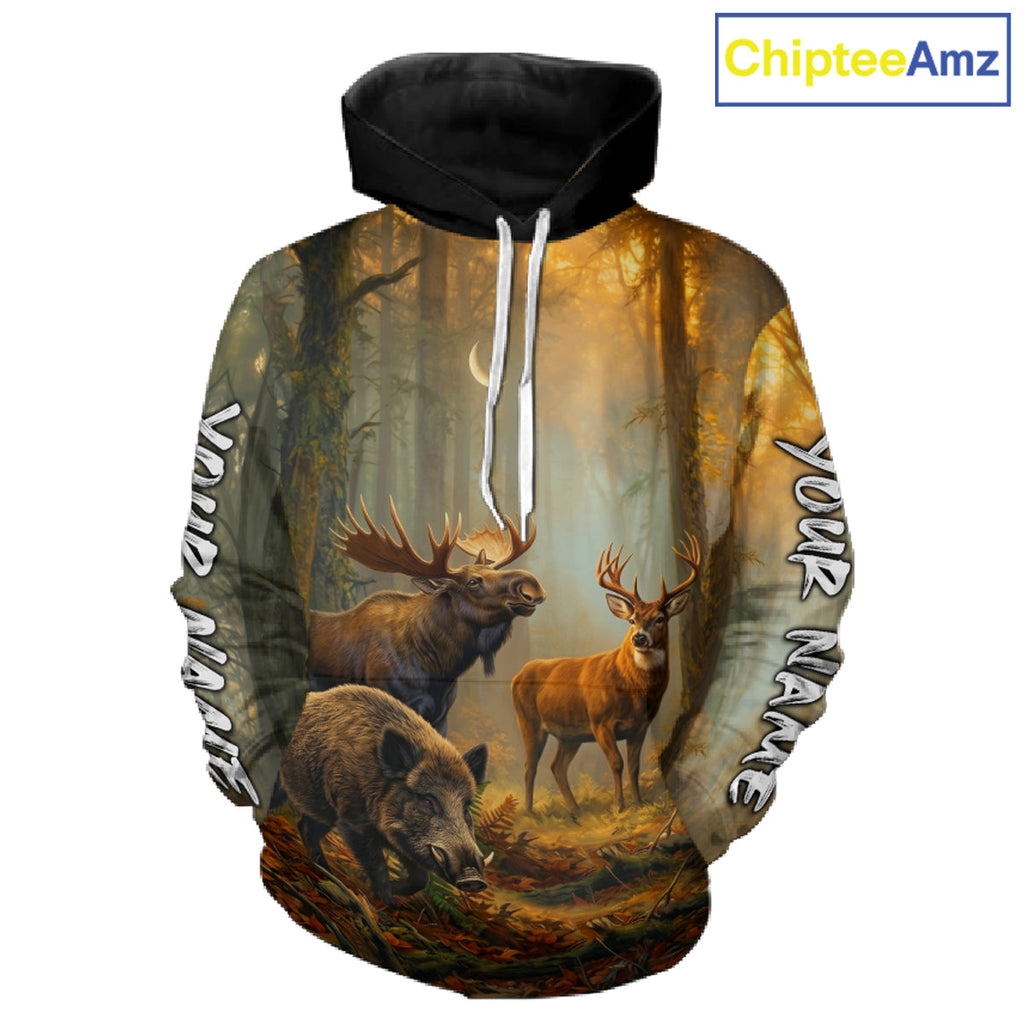 Custom Deer Moose Boar Hunting Personalized Name Hunter Gift 3D Forest Animal Shirt