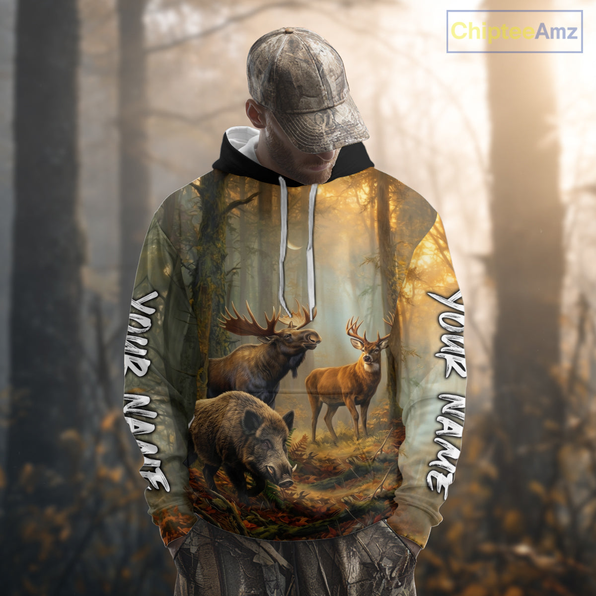 Custom Deer Moose Boar Hunting Personalized Name Hunter Gift 3D Forest Animal Shirt