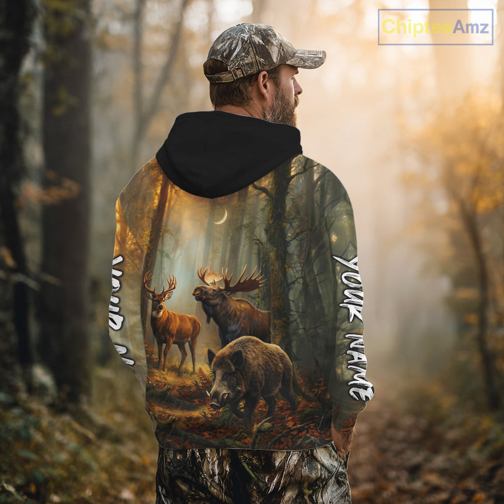 Custom Deer Moose Boar Hunting Personalized Name Hunter Gift 3D Forest Animal Shirt