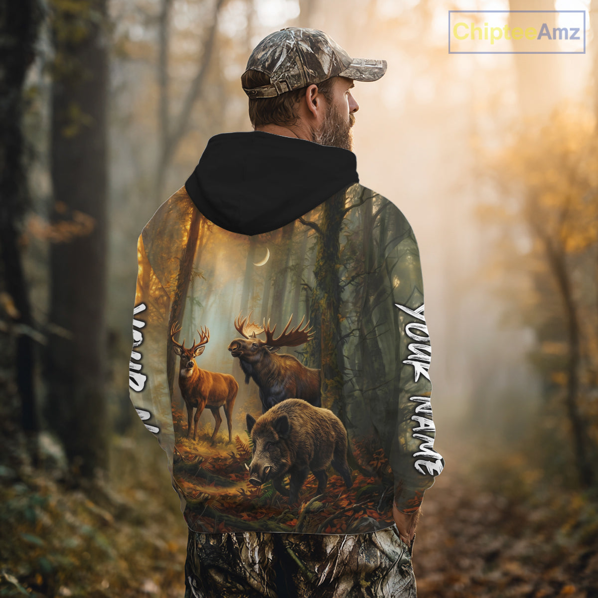 Custom Deer Moose Boar Hunting Personalized Name Hunter Gift 3D Forest Animal Shirt