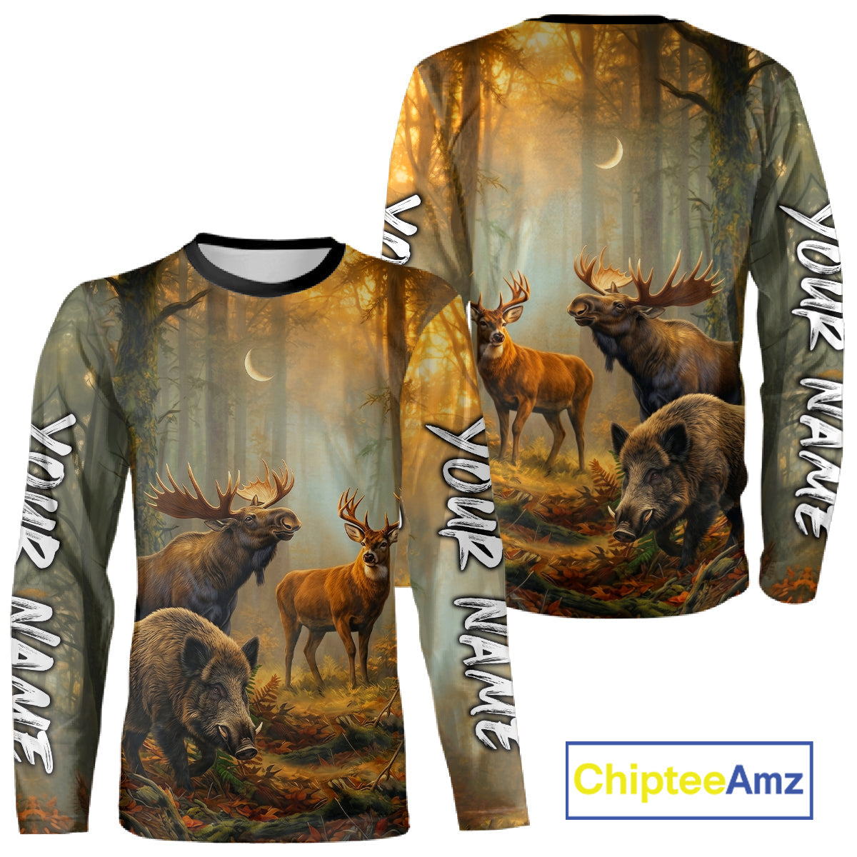 Custom Deer Moose Boar Hunting Personalized Name Hunter Gift 3D Forest Animal Shirt