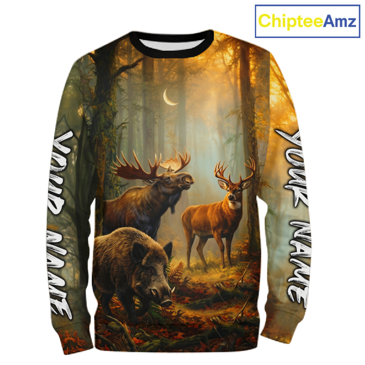 Custom Deer Moose Boar Hunting Personalized Name Hunter Gift 3D Forest Animal Shirt