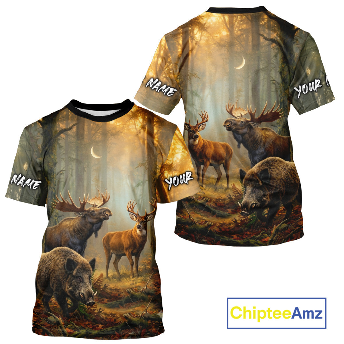 Custom Deer Moose Boar Hunting Personalized Name Hunter Gift 3D Forest Animal Shirt