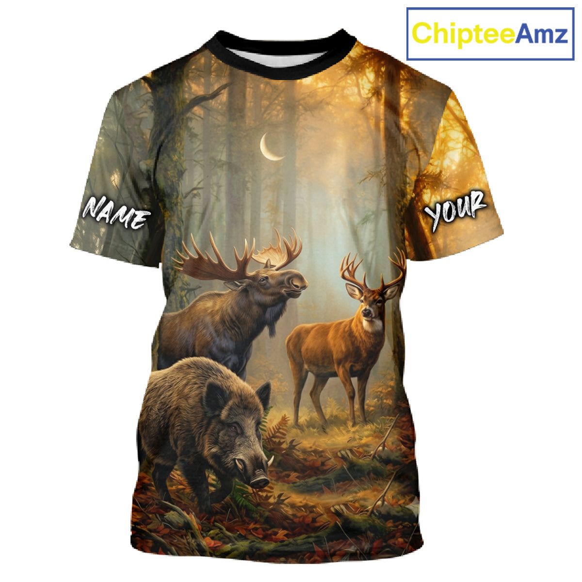 Custom Deer Moose Boar Hunting Personalized Name Hunter Gift 3D Forest Animal Shirt