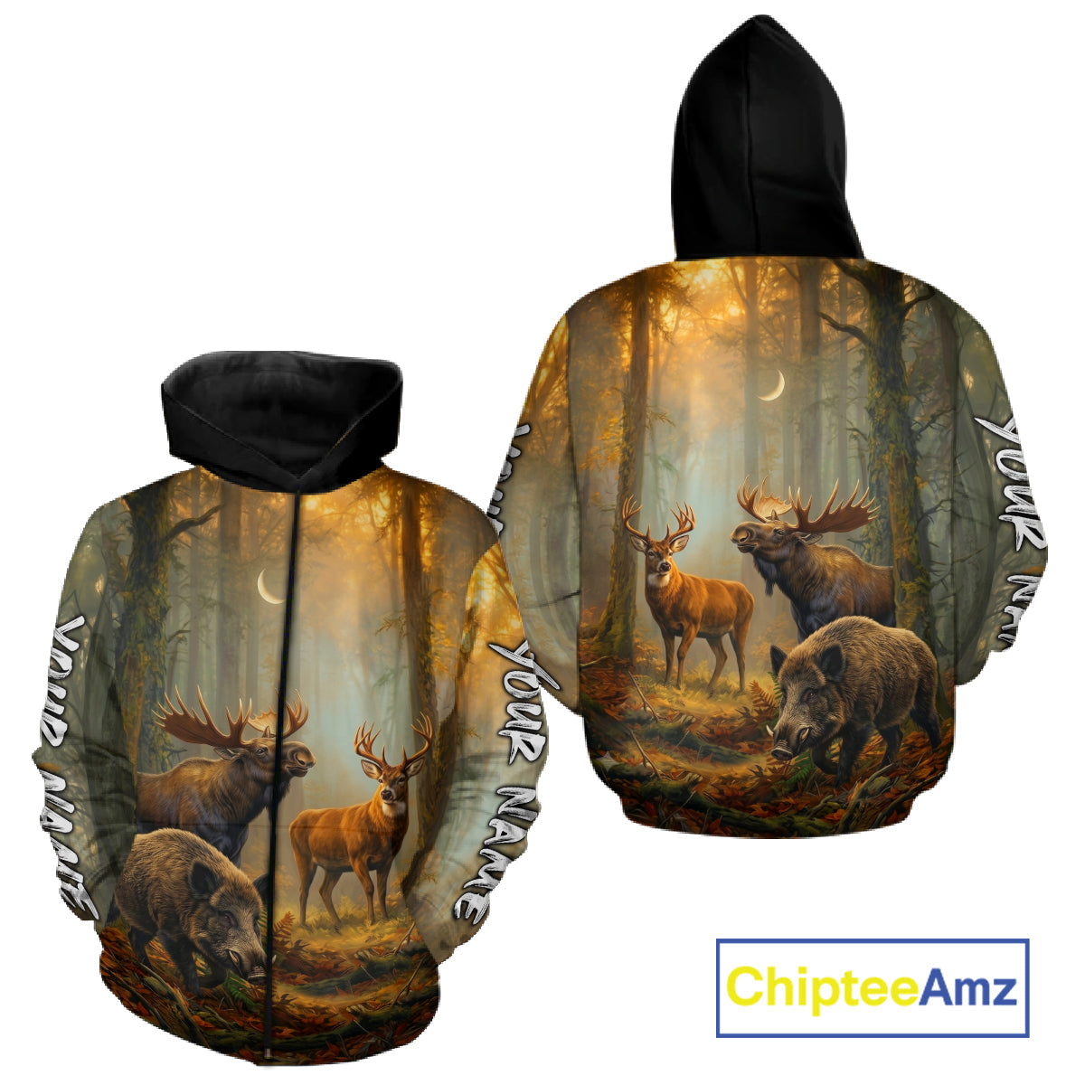 Custom Deer Moose Boar Hunting Personalized Name Hunter Gift 3D Forest Animal Shirt