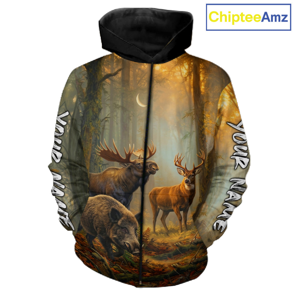 Custom Deer Moose Boar Hunting Personalized Name Hunter Gift 3D Forest Animal Shirt