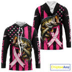 Breast Cancer Bass Hooded Fishing Shirt Custom Name UV Protection Long Sleeve Personalized Gift