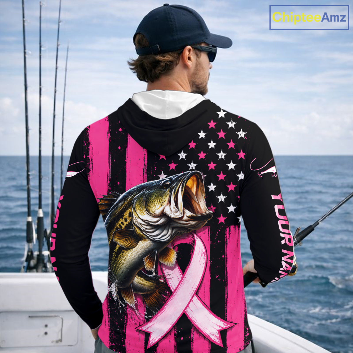 Breast Cancer Bass Hooded Fishing Shirt Custom Name UV Protection Long Sleeve Personalized Gift