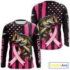 Breast Cancer Bass Fishing Shirt Custom Name UV Protection Long Sleeve Personalized Gift