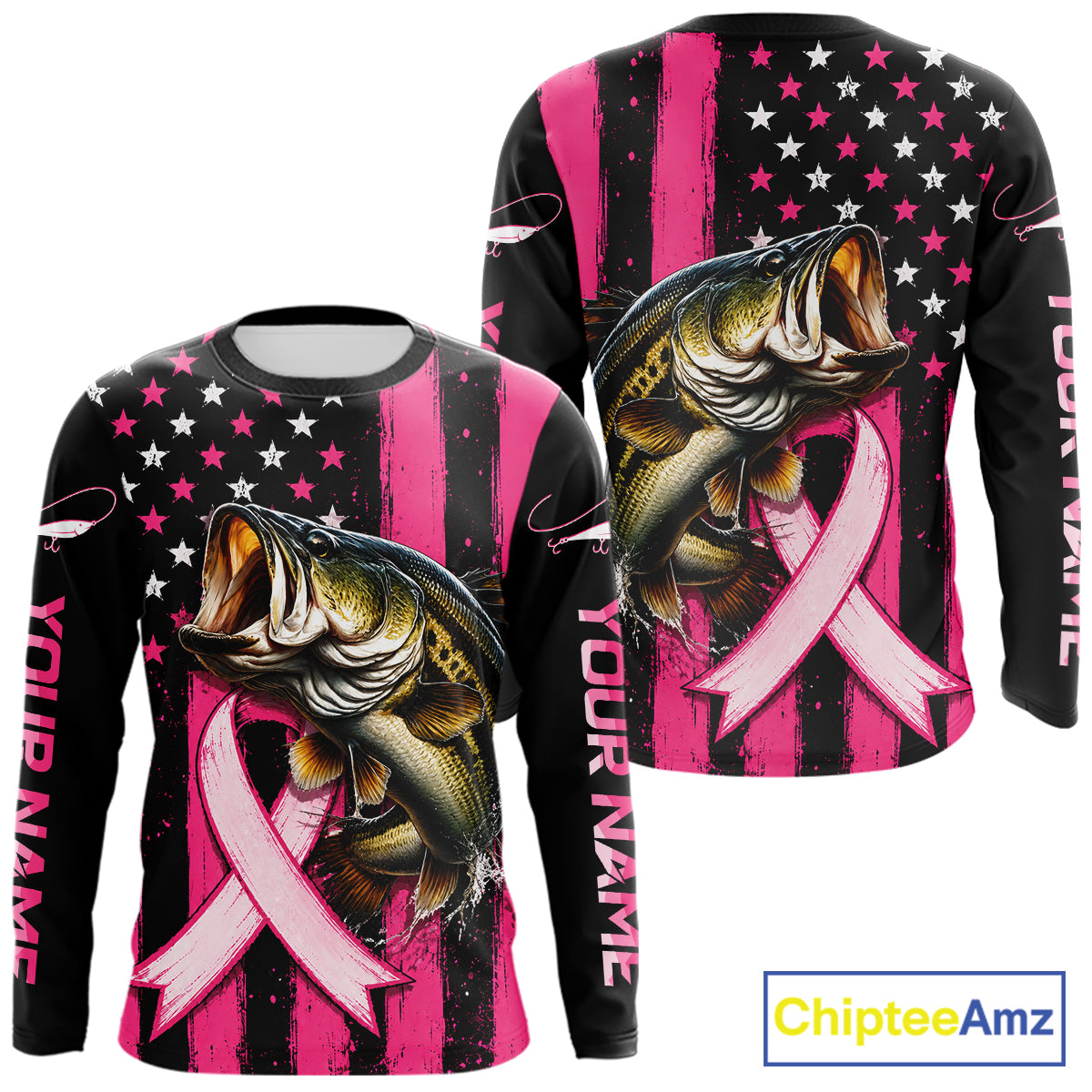 Breast Cancer Bass Fishing Shirt Custom Name UV Protection Long Sleeve Personalized Gift