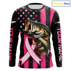 Breast Cancer Bass Fishing Shirt Custom Name UV Protection Long Sleeve Personalized Gift