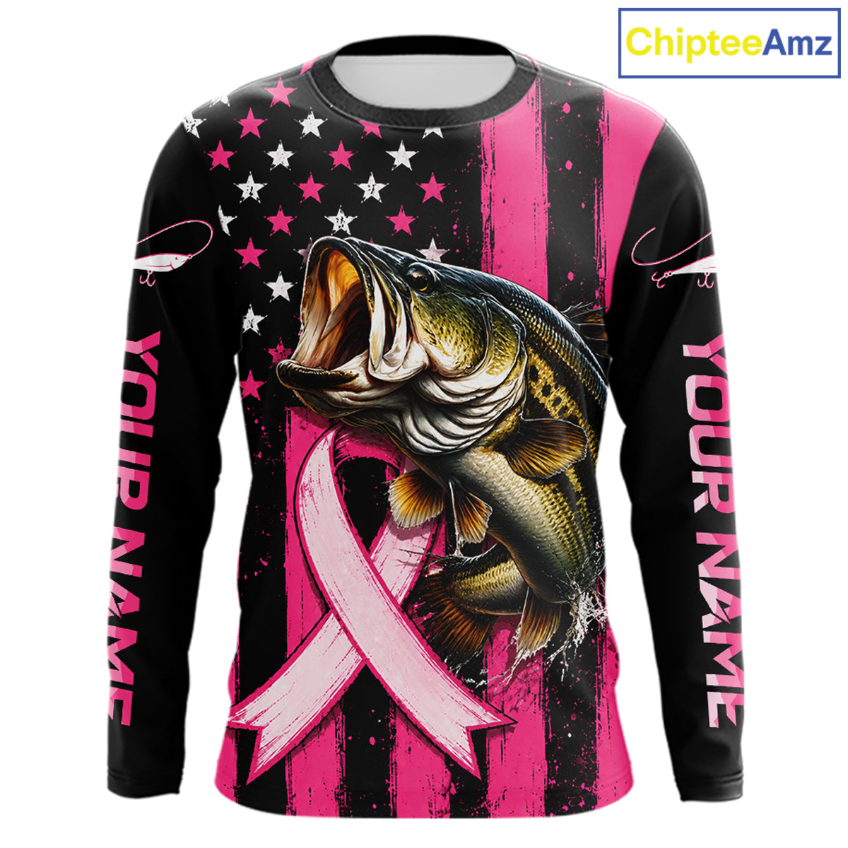 Breast Cancer Bass Fishing Shirt Custom Name UV Protection Long Sleeve Personalized Gift