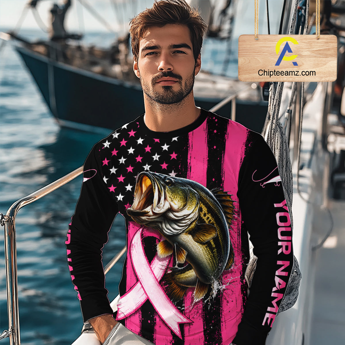 Breast Cancer Bass Fishing Shirt Custom Name UV Protection Long Sleeve Personalized Gift