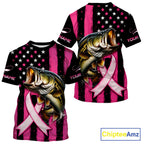 Breast Cancer Bass Fishing T-Shirt Custom Name UV Protection Long Sleeve Personalized Gift
