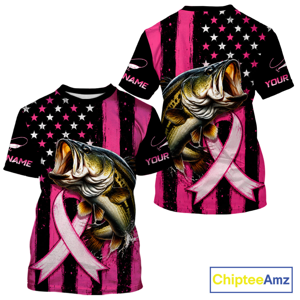 Breast Cancer Bass Fishing T-Shirt Custom Name UV Protection Long Sleeve Personalized Gift