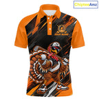 Custom Turkey Golf Polo Shirt, Funny Thanksgiving Golf Shirt, Orange Black Golf Team Apparel