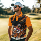 Custom Turkey Golf Polo Shirt, Funny Thanksgiving Golf Shirt, Orange Black Golf Team Apparel