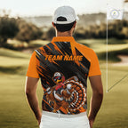 Custom Turkey Golf Polo Shirt, Funny Thanksgiving Golf Shirt, Orange Black Golf Team Apparel