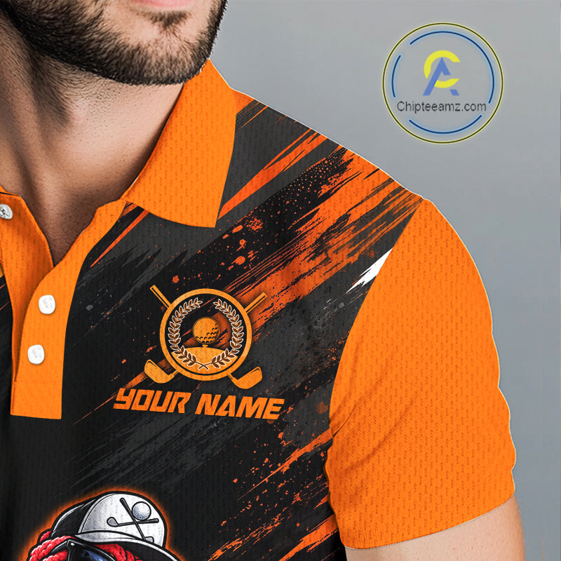 Custom Turkey Golf Polo Shirt, Funny Thanksgiving Golf Shirt, Orange Black Golf Team Apparel