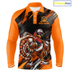 Custom Turkey Golf Polo Shirt, Funny Thanksgiving Golf Shirt, Orange Black Golf Team Apparel