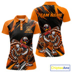 Custom Turkey Golf Polo Shirt, Funny Thanksgiving Golf Shirt, Orange Black Golf Team Apparel