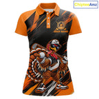 Custom Turkey Golf Polo Shirt, Funny Thanksgiving Golf Shirt, Orange Black Golf Team Apparel