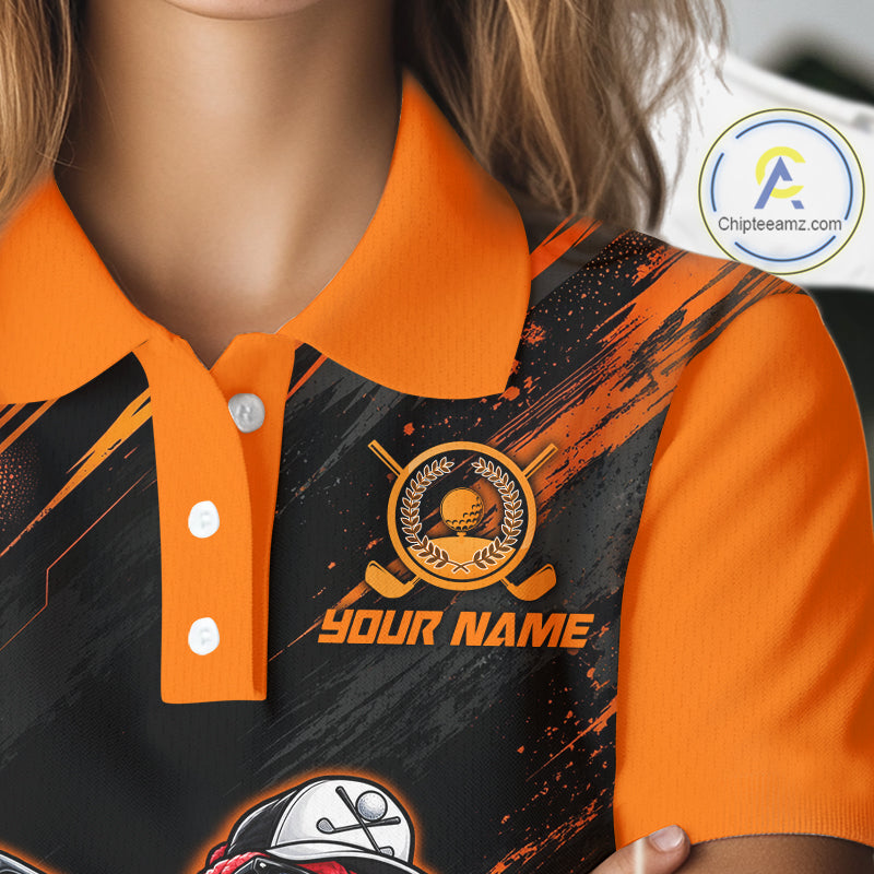 Custom Turkey Golf Polo Shirt, Funny Thanksgiving Golf Shirt, Orange Black Golf Team Apparel