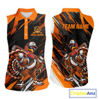 Custom Turkey Sleeveless Golf Polo Shirt, Funny Thanksgiving Golf Shirt, Orange Black Golf Team Apparel