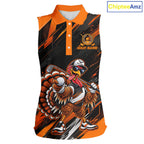 Custom Turkey Sleeveless Golf Polo Shirt, Funny Thanksgiving Golf Shirt, Orange Black Golf Team Apparel